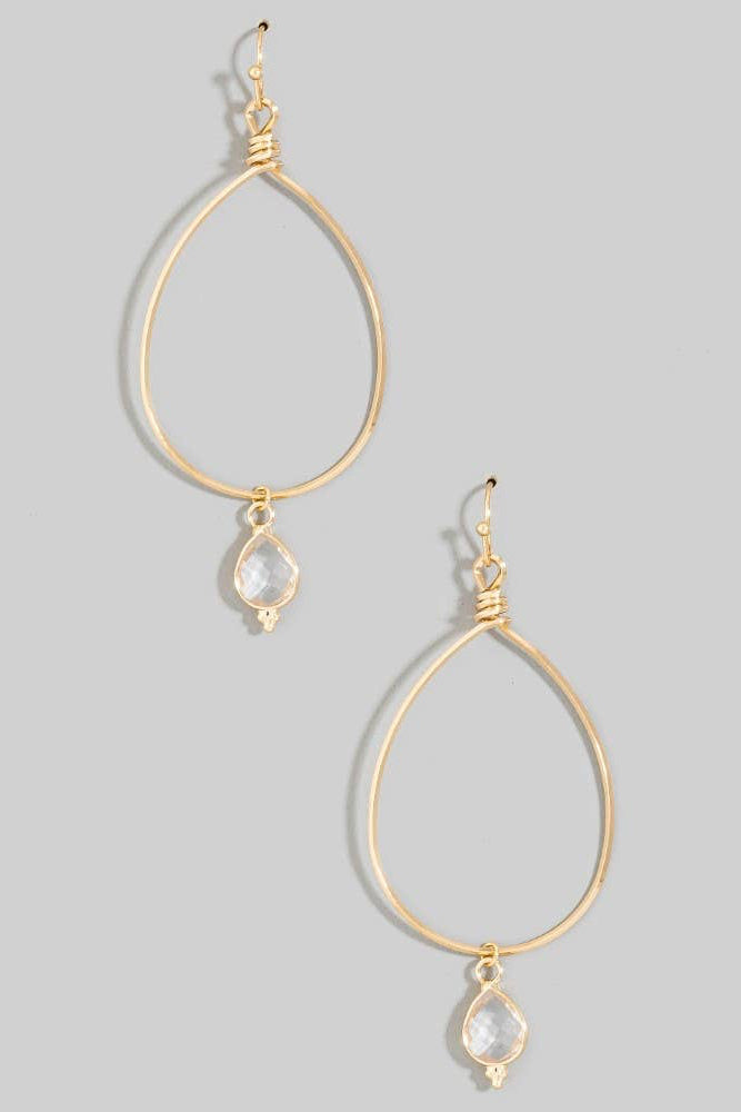 The Clear + Gold Teardrop Hoop Earrings With Stone Drop