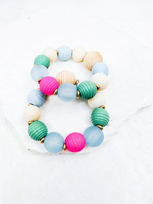 The Mint Double Strand Wood Bead Statement Bracelets