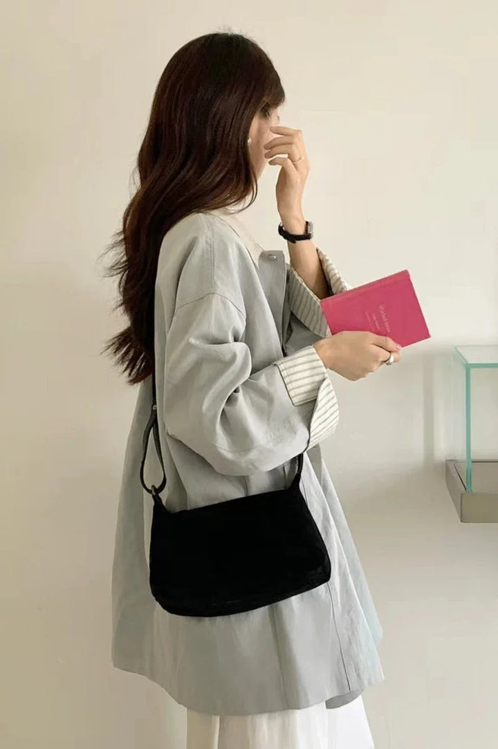 The Margaux Brown Suede-Like Leather Shoulder Bag