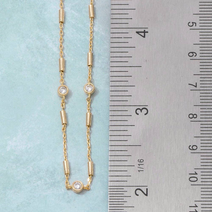 The Gold Cz Station Bar Chain Necklace