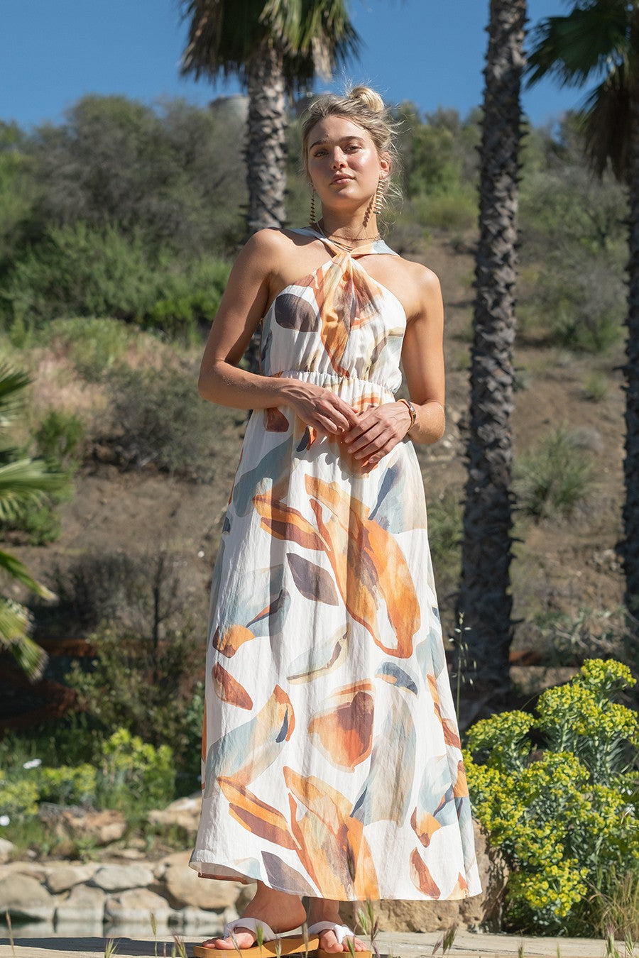 The Riah Papaya Halter Maxi Dress