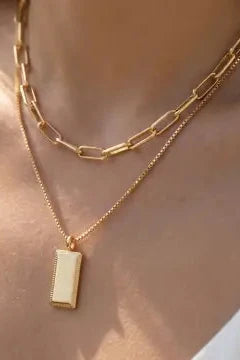 Rectangle Pendant Layered Necklace