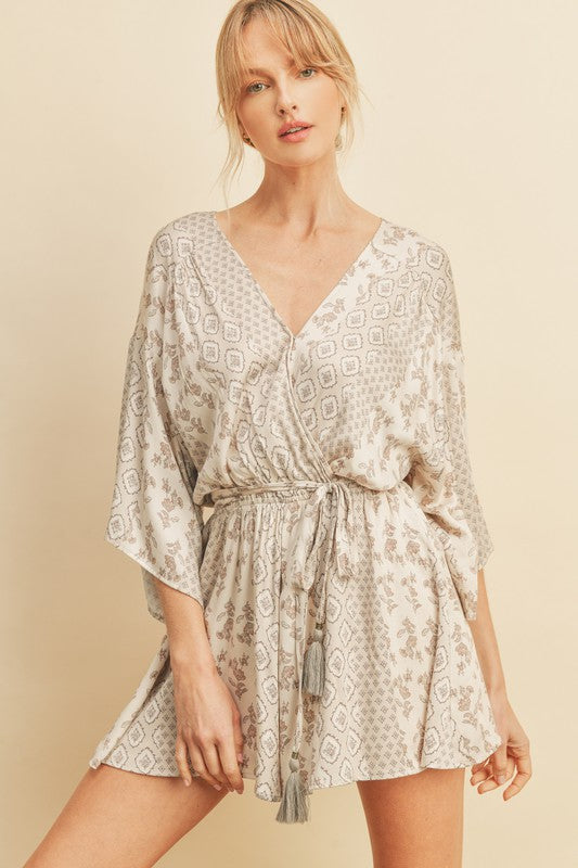 The Wonderous Taupe Kimono Sleeve Romper