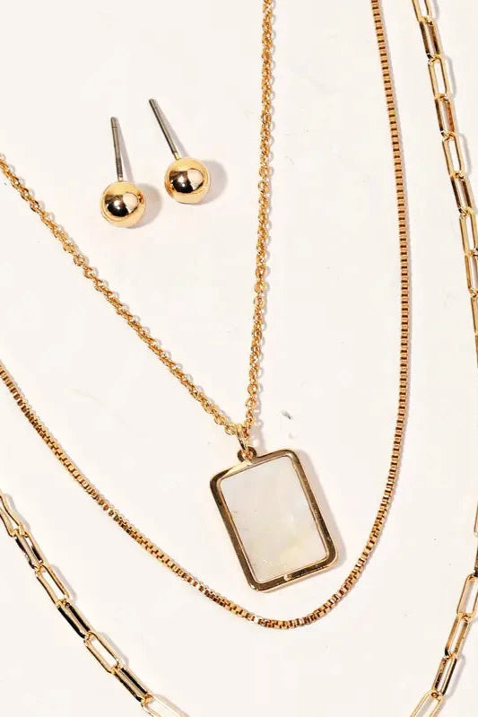 Layered Chain Rectangle Charm Necklace