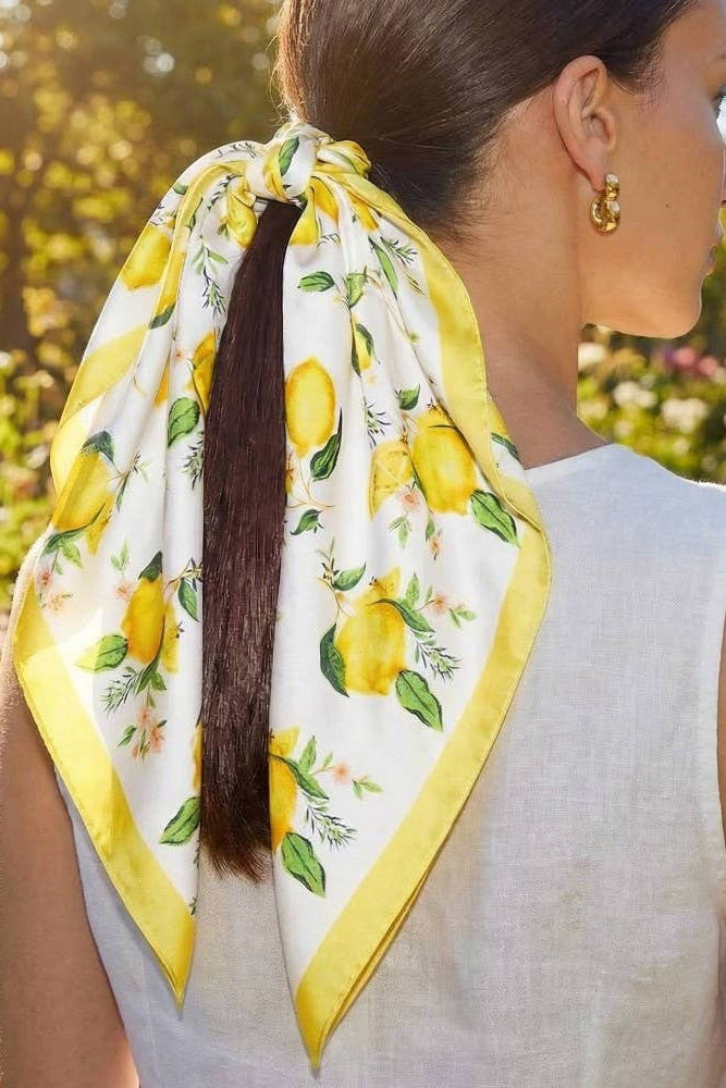 The Lemons And Flowers Print Square Bandana Scarf