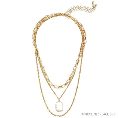 The Gold Chain and Crystal Layered Necklace Set