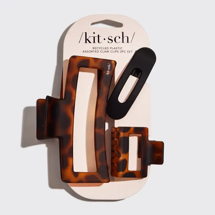 Open Rectangle Tortoiseshell 3-Piece Claw Clip Set by Kitsch