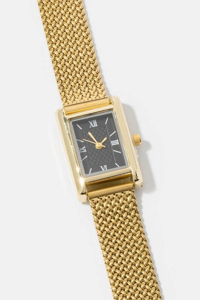 The Claire Woven Metallic Mesh Band Rectangle Watch
