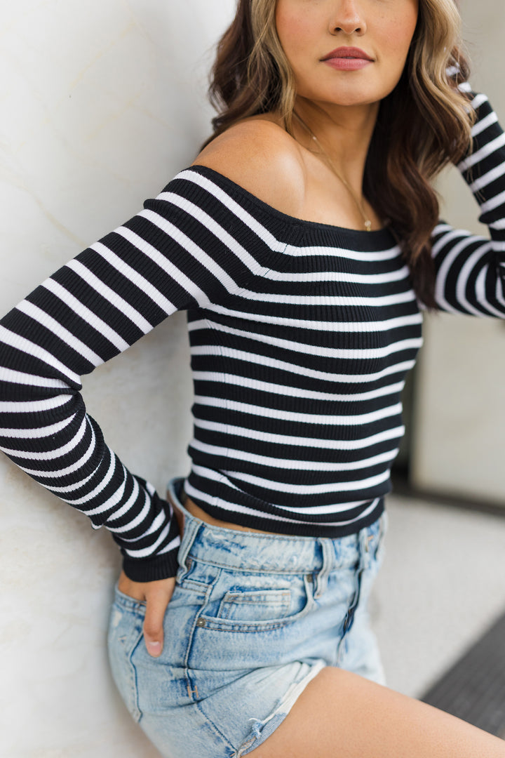 The Around Town Striped Off Shoulder Top