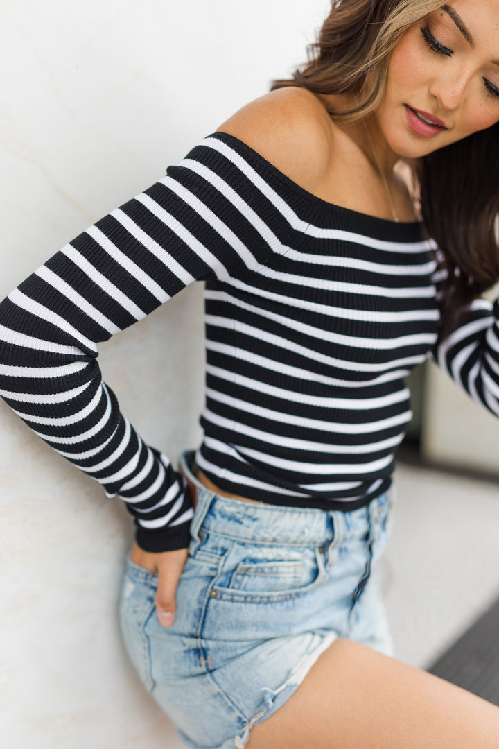 The Around Town Striped Off Shoulder Top