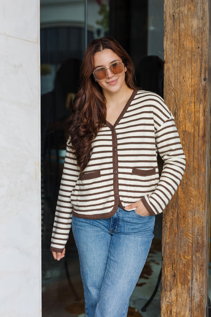 The Hello Stranger Brown and Tan Striped Cardigan
