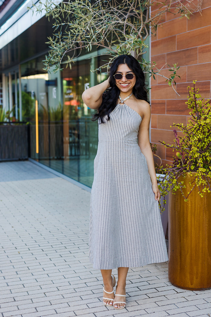 The Oahu Beaded Halter Midi Dress