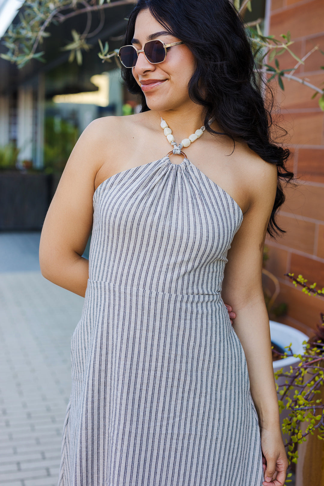 The Oahu Beaded Halter Midi Dress
