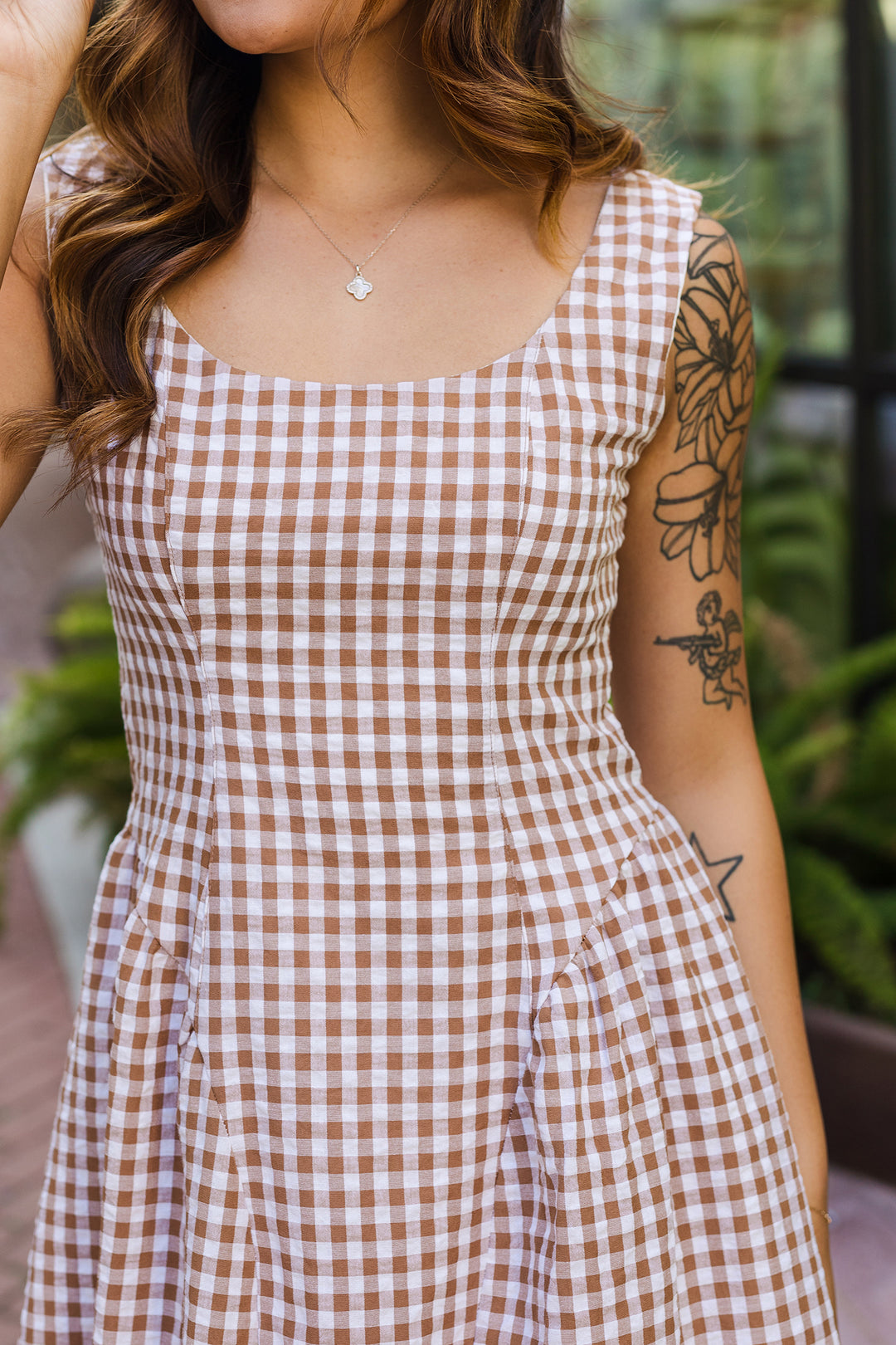 The Boardwalk Brown Gingham Midi Dress