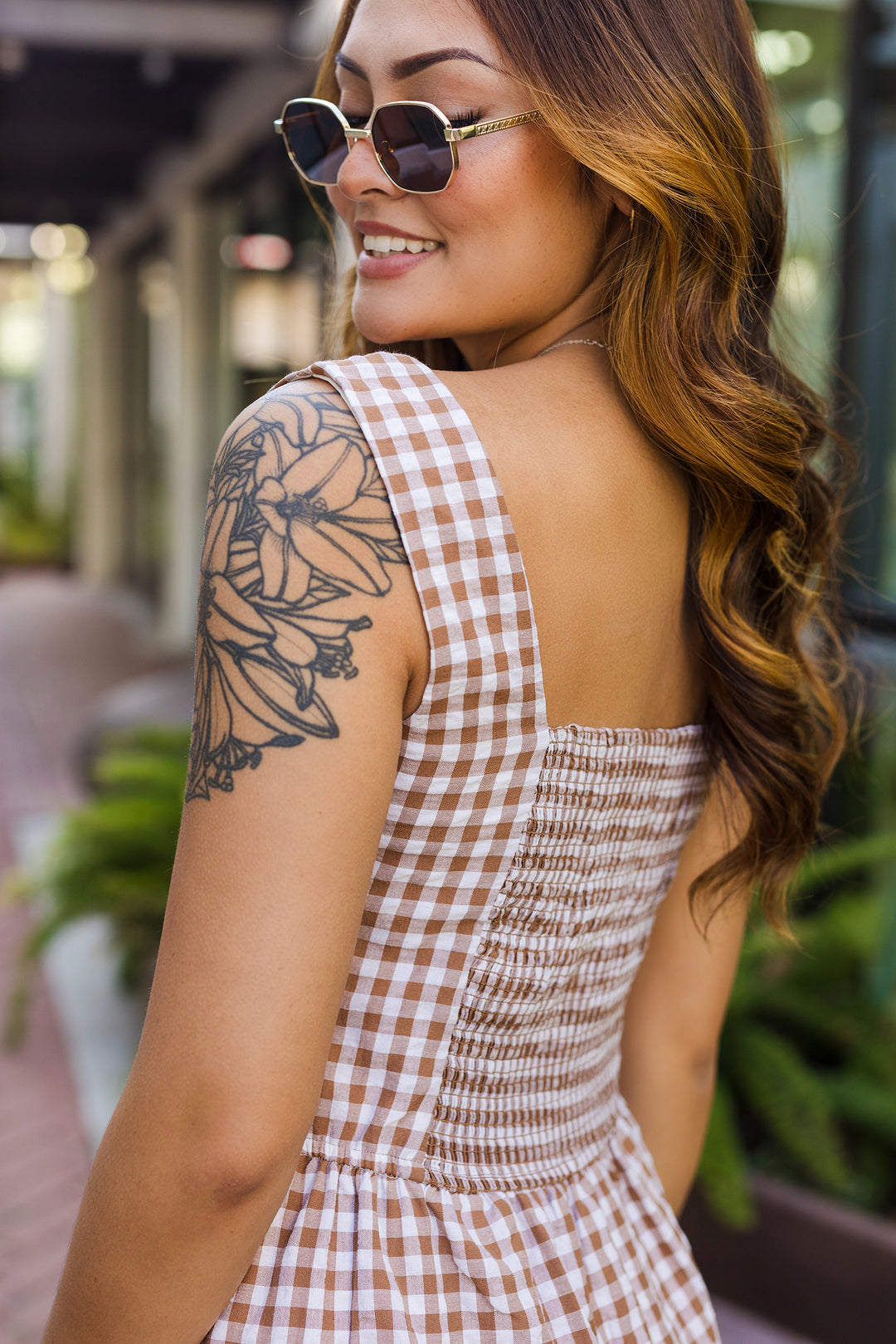 The Boardwalk Brown Gingham Midi Dress