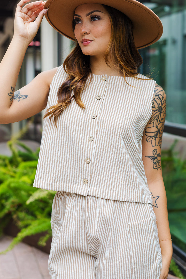 The Malibu Striped Button Top