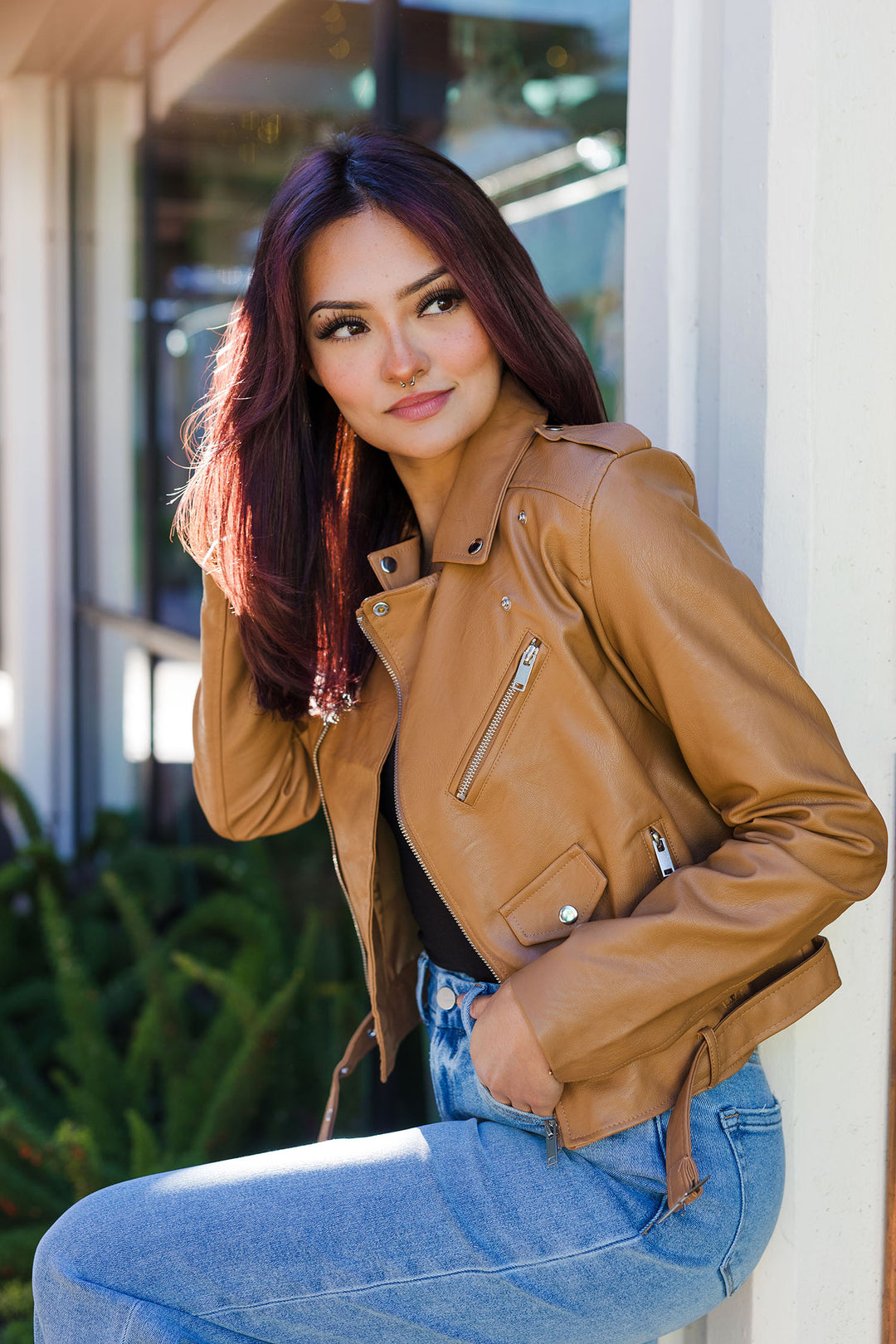 Moto Jacket Orange Faux Leather Jacket GUESS Women's Faux-Leather