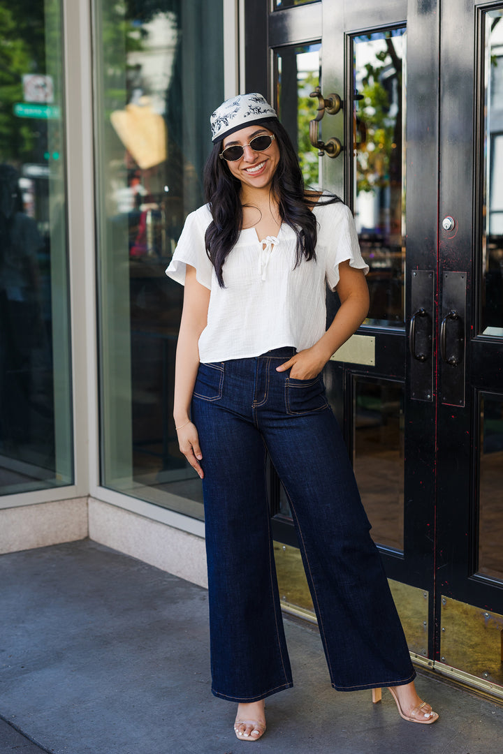 The Sarasota White Square Neck Gauze Top