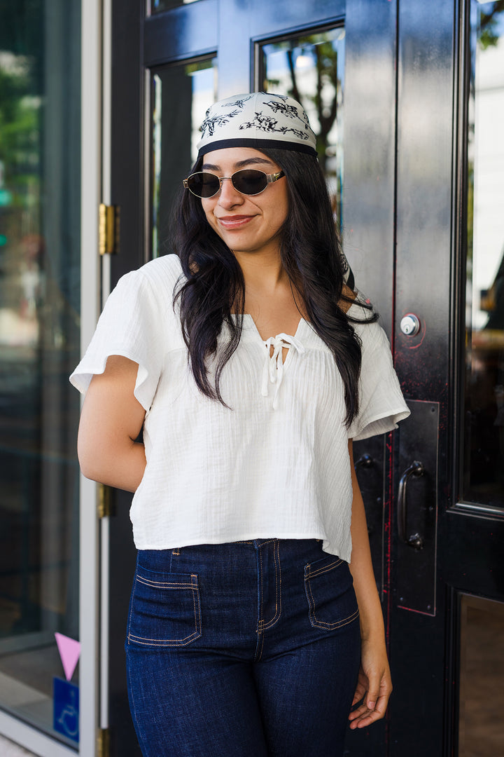 The Sarasota White Square Neck Gauze Top