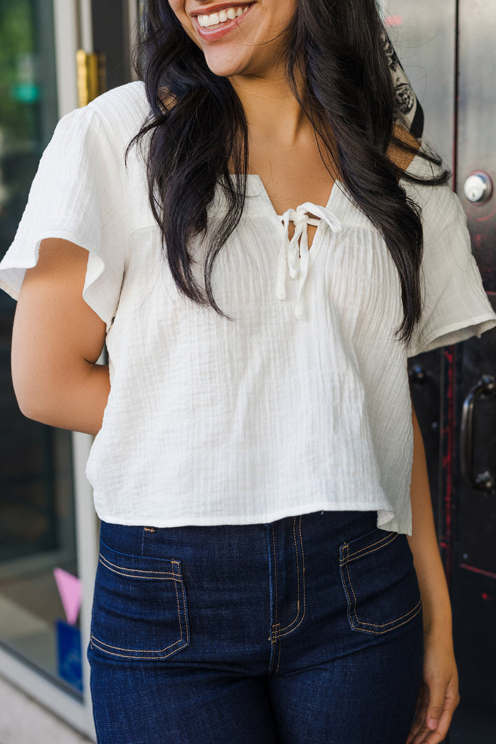 The Sarasota White Square Neck Gauze Top