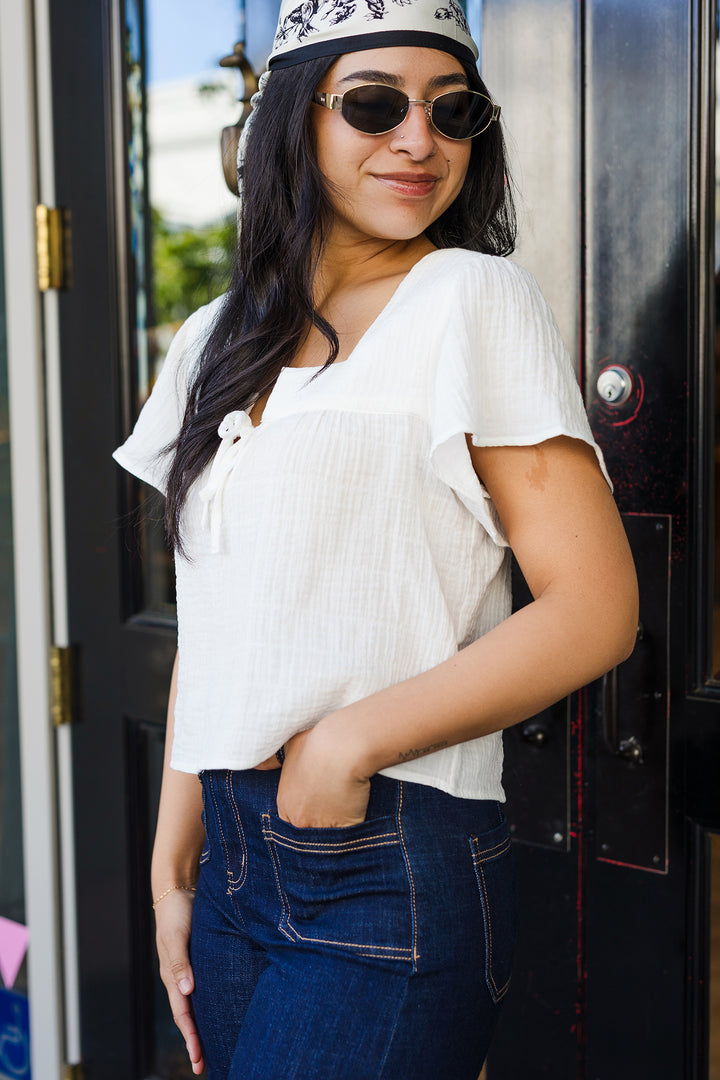The Sarasota White Square Neck Gauze Top