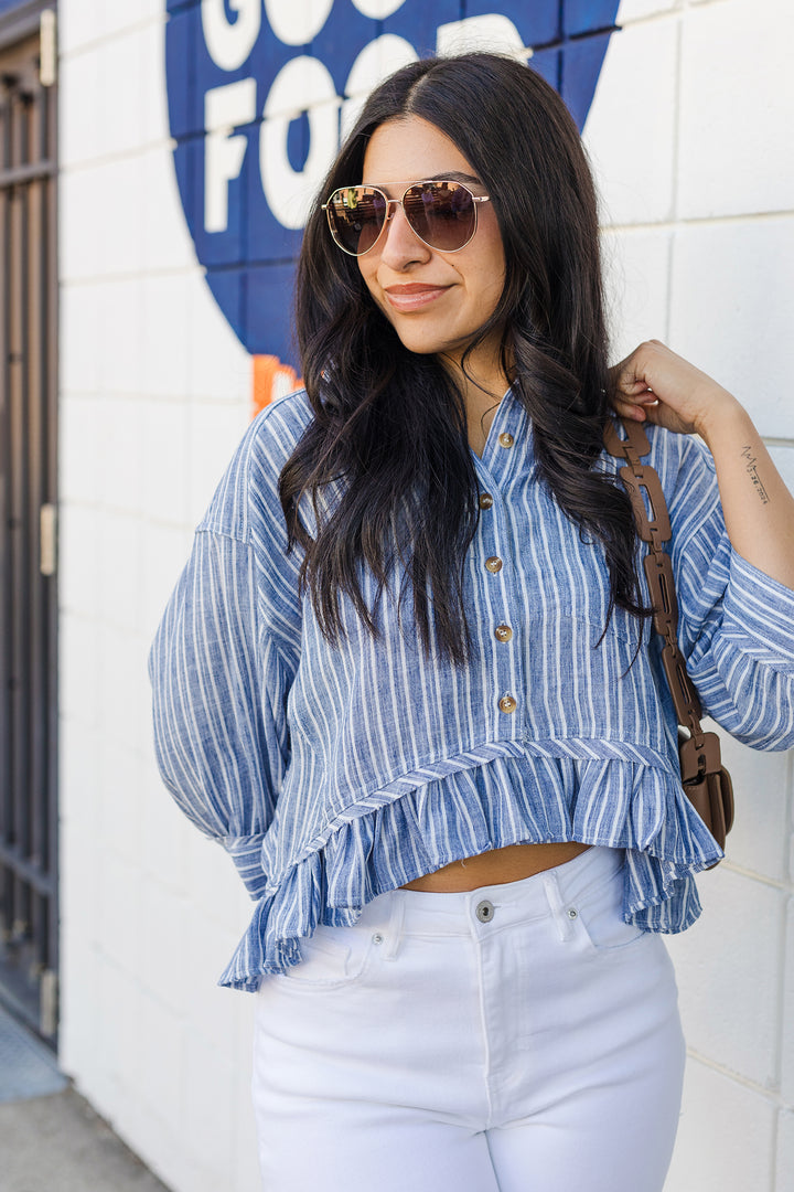The San Clemente Striped Ruffle Hem Top