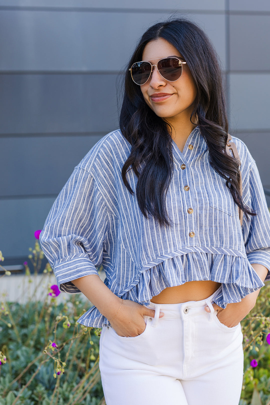 The San Clemente Striped Ruffle Hem Top