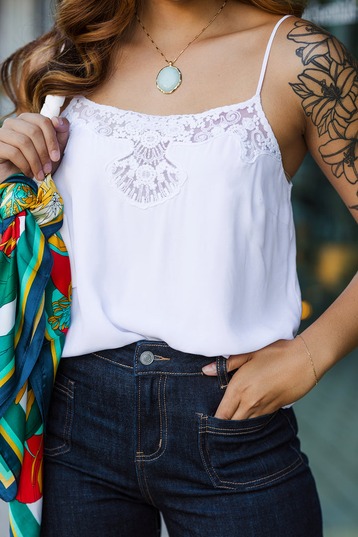 The Harlow Button Back Embroidered Lace Cami