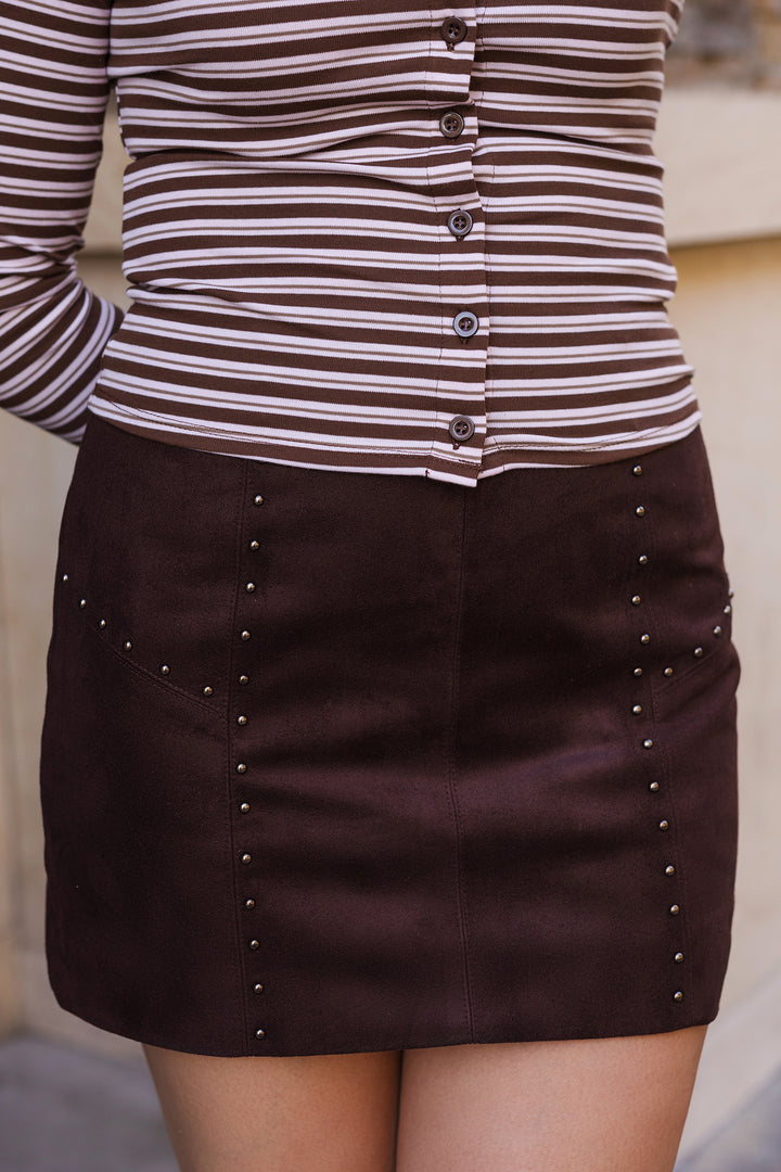 The Tell Me About It Studded Faux Suede Mini Skirt