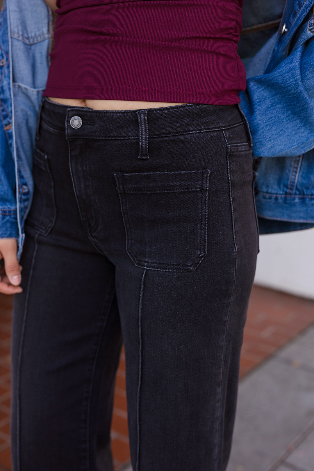 The Perfect Contour Front Pocket Black Wide Leg Jeans