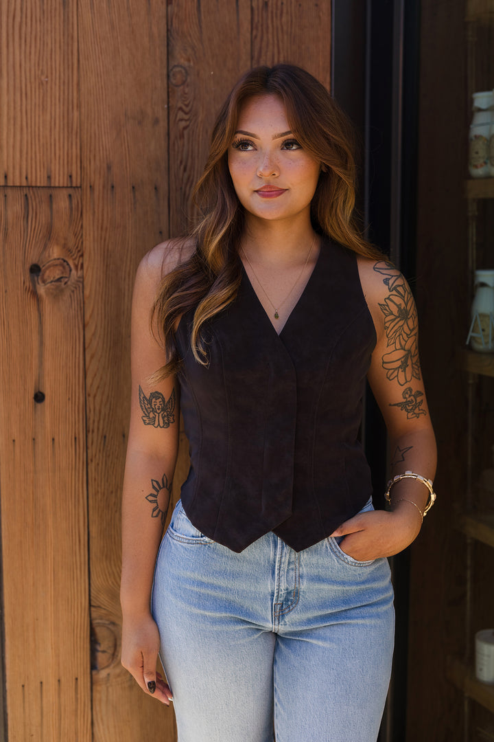 The Sable Suede Button Down Vest