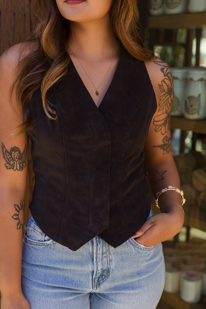 The Sable Suede Button Down Vest