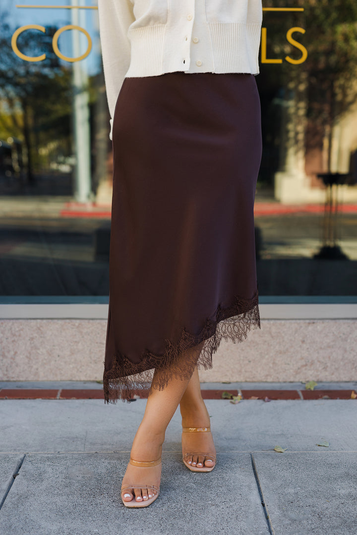 The City Girl Asymmetrical Lace Satin Skirt