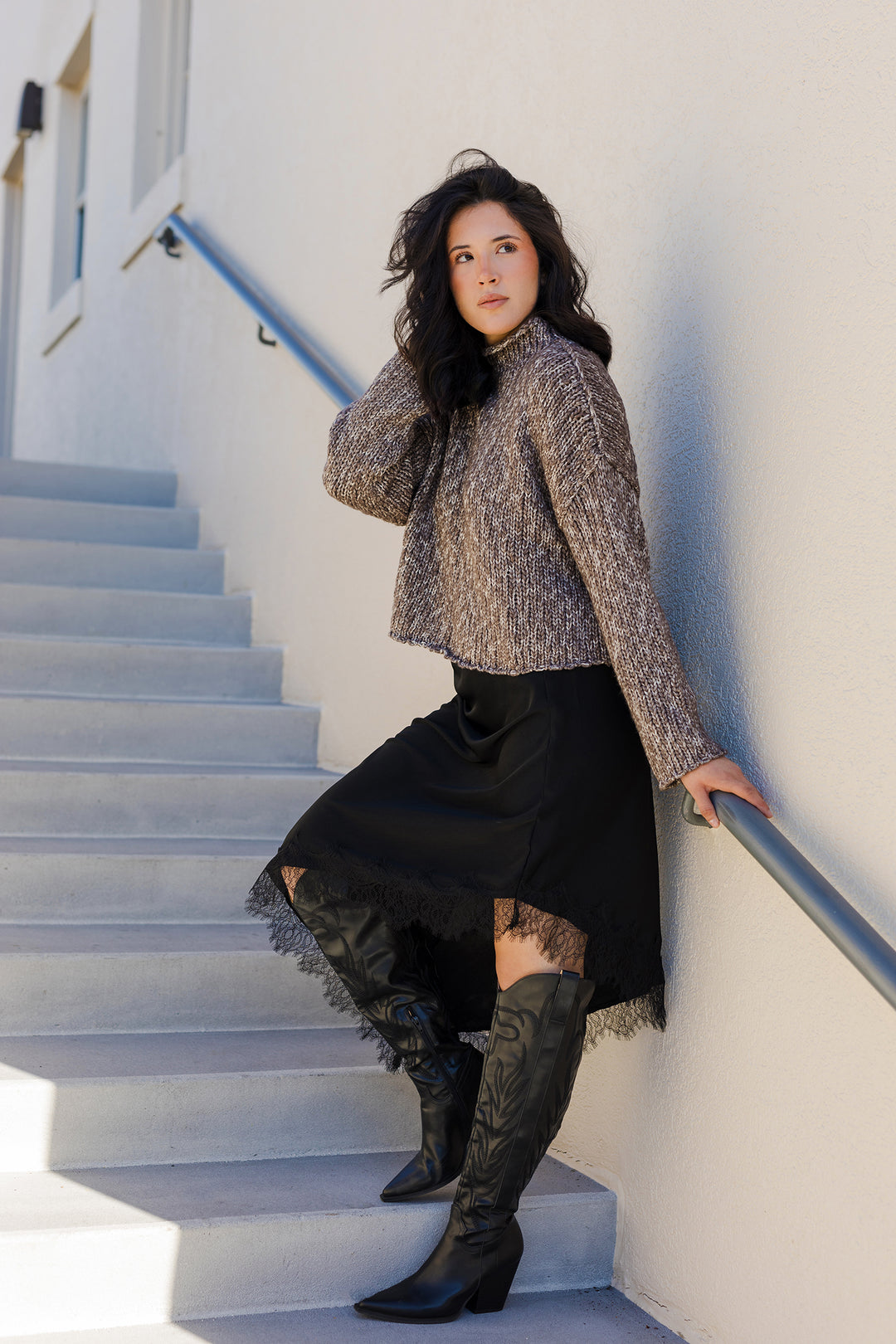 The City Girl Asymmetrical Lace Satin Skirt