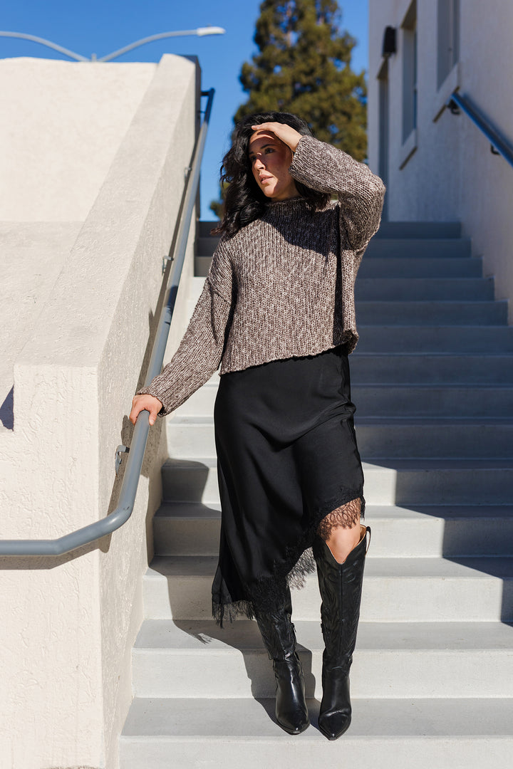 The City Girl Asymmetrical Lace Satin Skirt