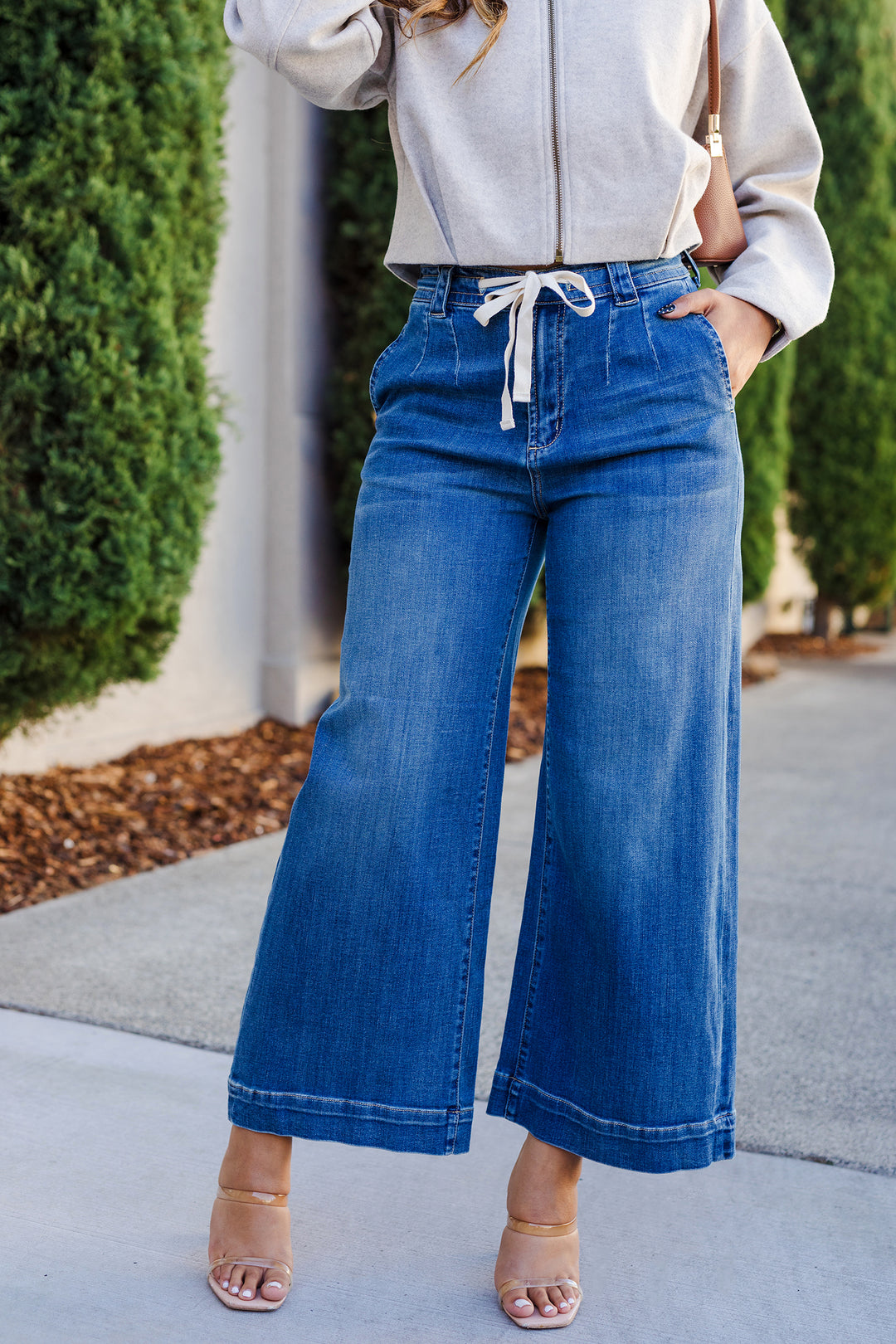 The Easy Days Tie Front Wide Leg Denim Pants