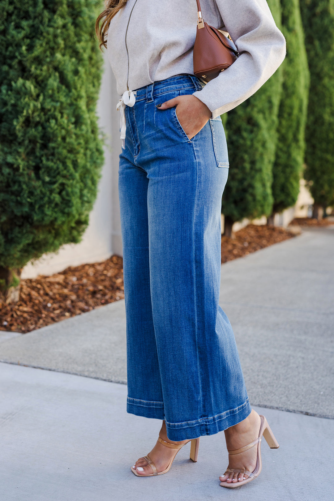 The Easy Days Tie Front Wide Leg Denim Pants
