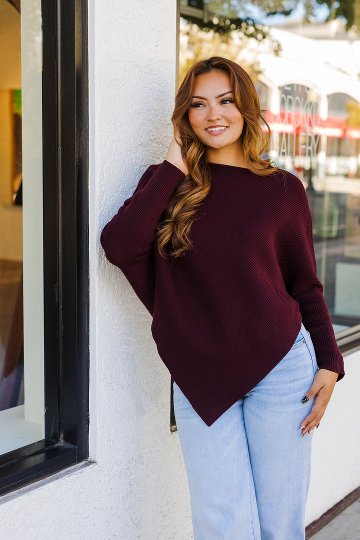 The Vine To Wine Pointed Hem Dolman Sleeve Sweater