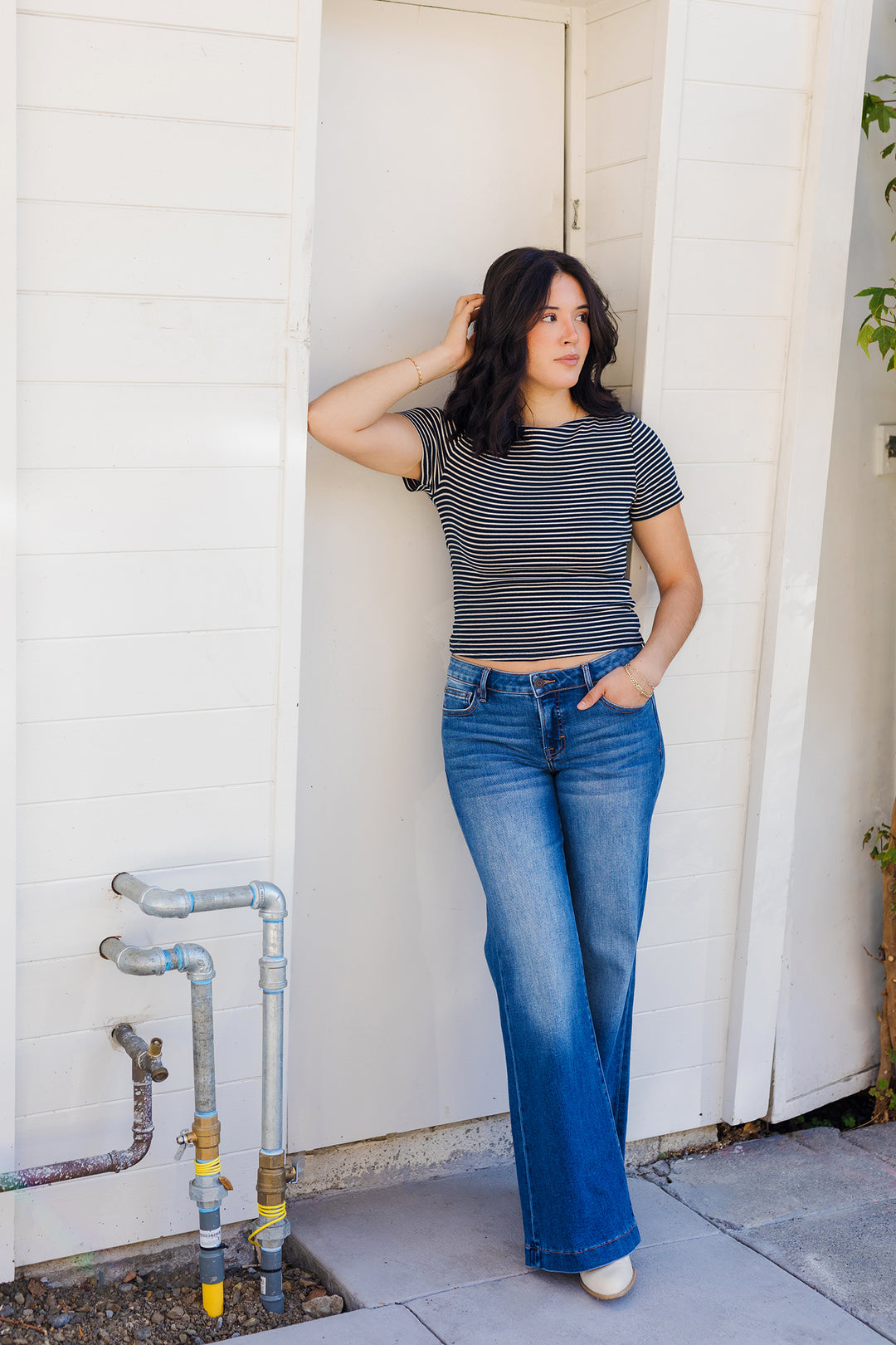 The Heidi Top Striped Wide Neck Tee