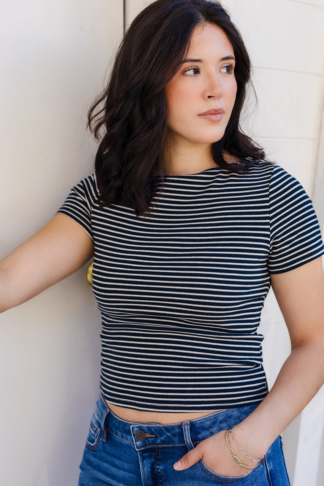The Heidi Top Striped Wide Neck Tee