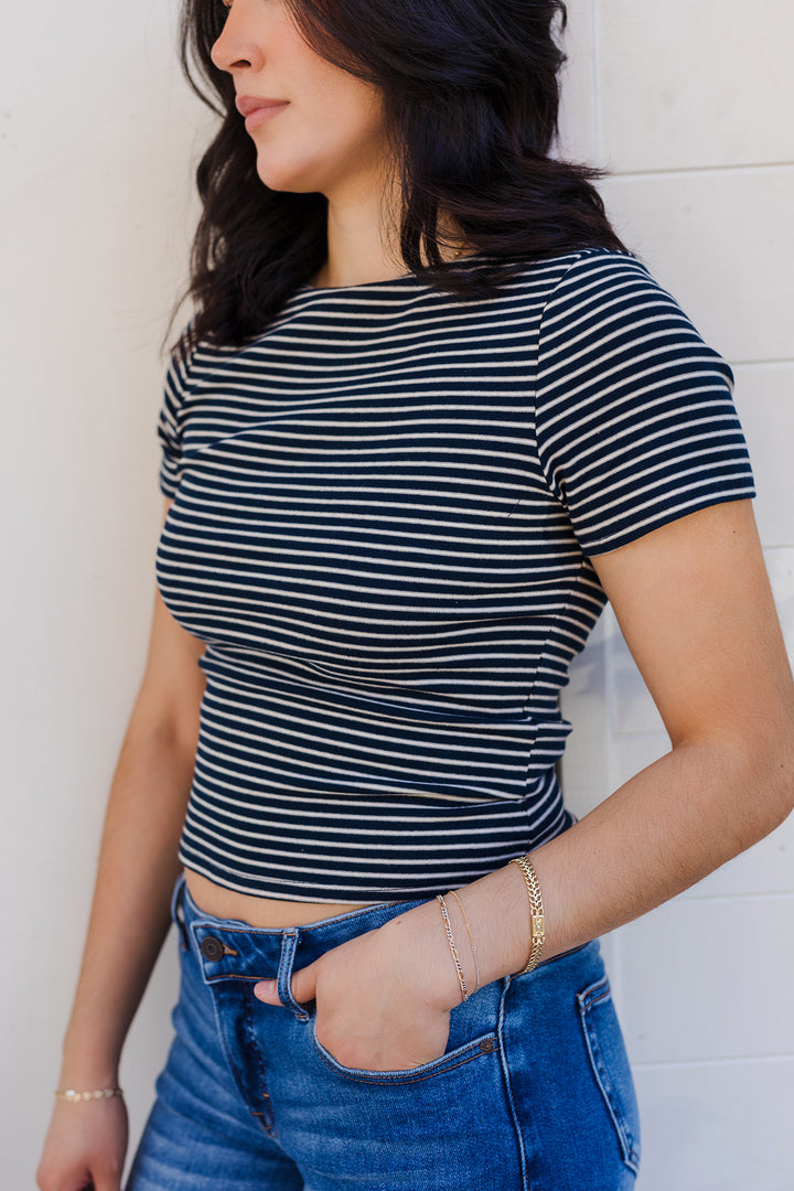 The Heidi Top Striped Wide Neck Tee