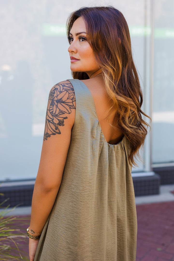 The Serenity Dress Satin Babydoll Midi Dress