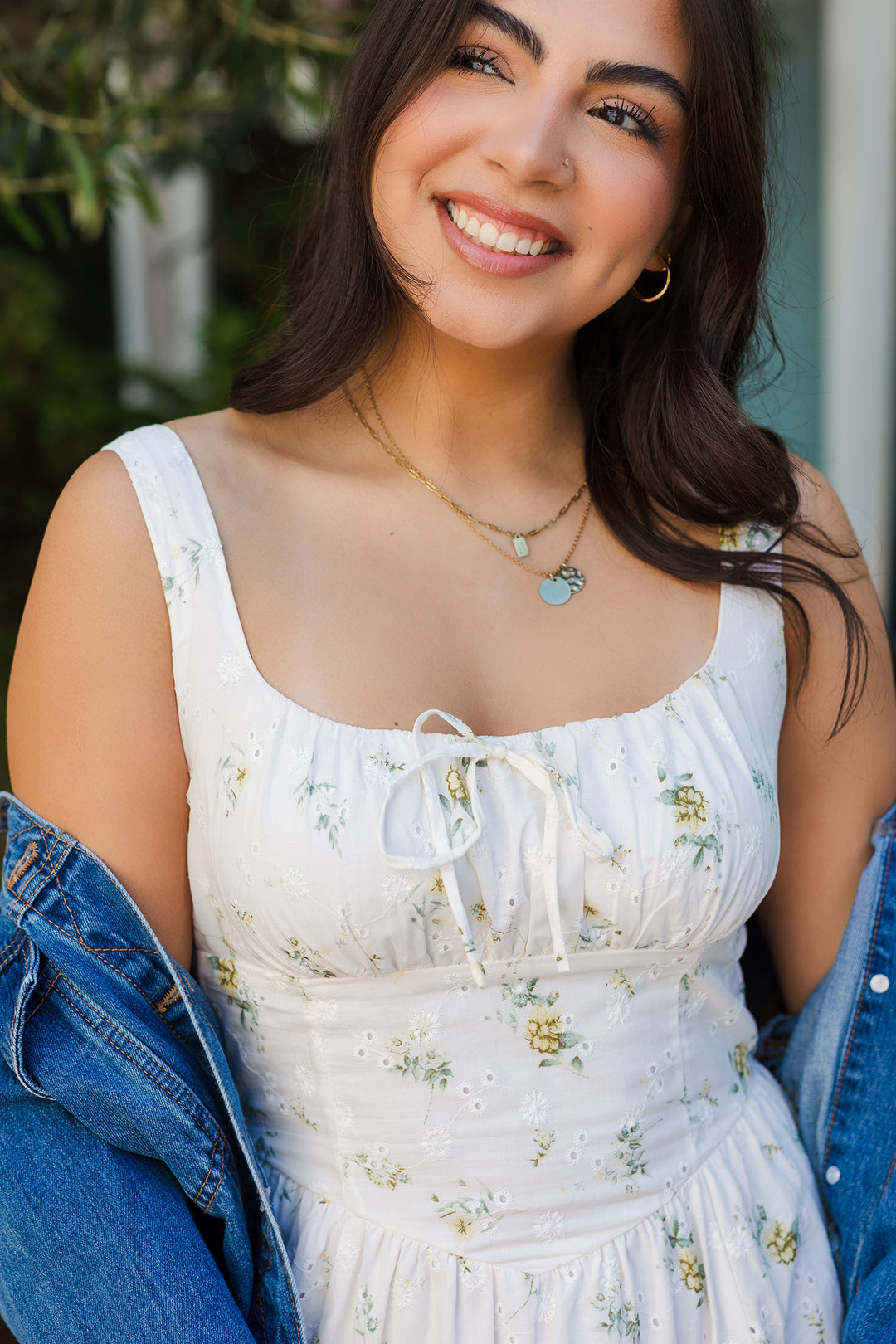 The Already Sunday Floral Eyelet Corset Midi Dress