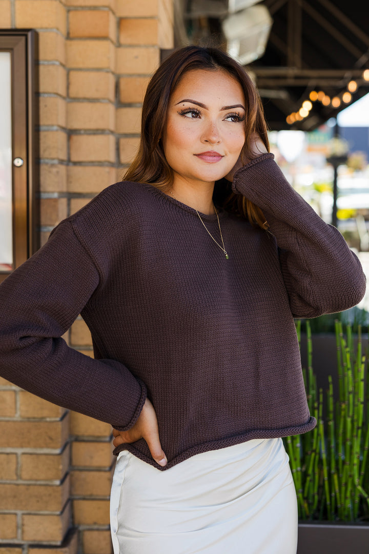 The Christine Rolled Hem Drop Shoulder Sweater
