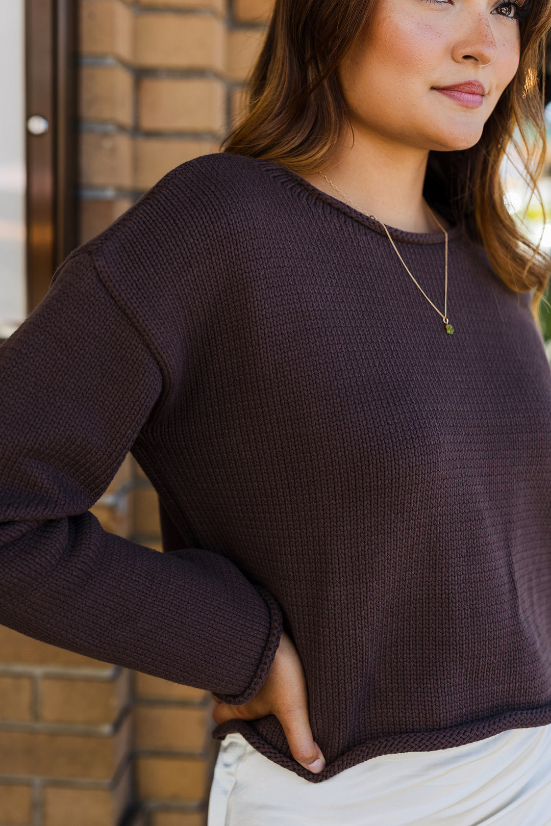 The Christine Rolled Hem Drop Shoulder Sweater