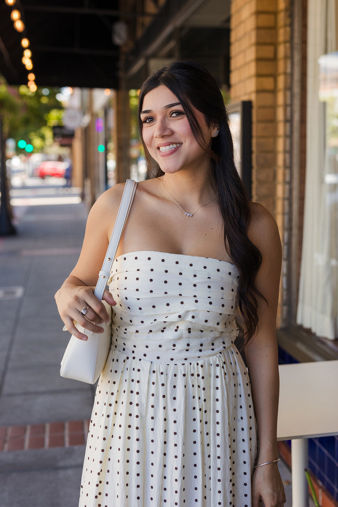 The In My Dreams Strapless Polka Dot Maxi Dress