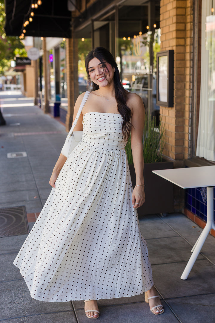 The In My Dreams Strapless Polka Dot Maxi Dress
