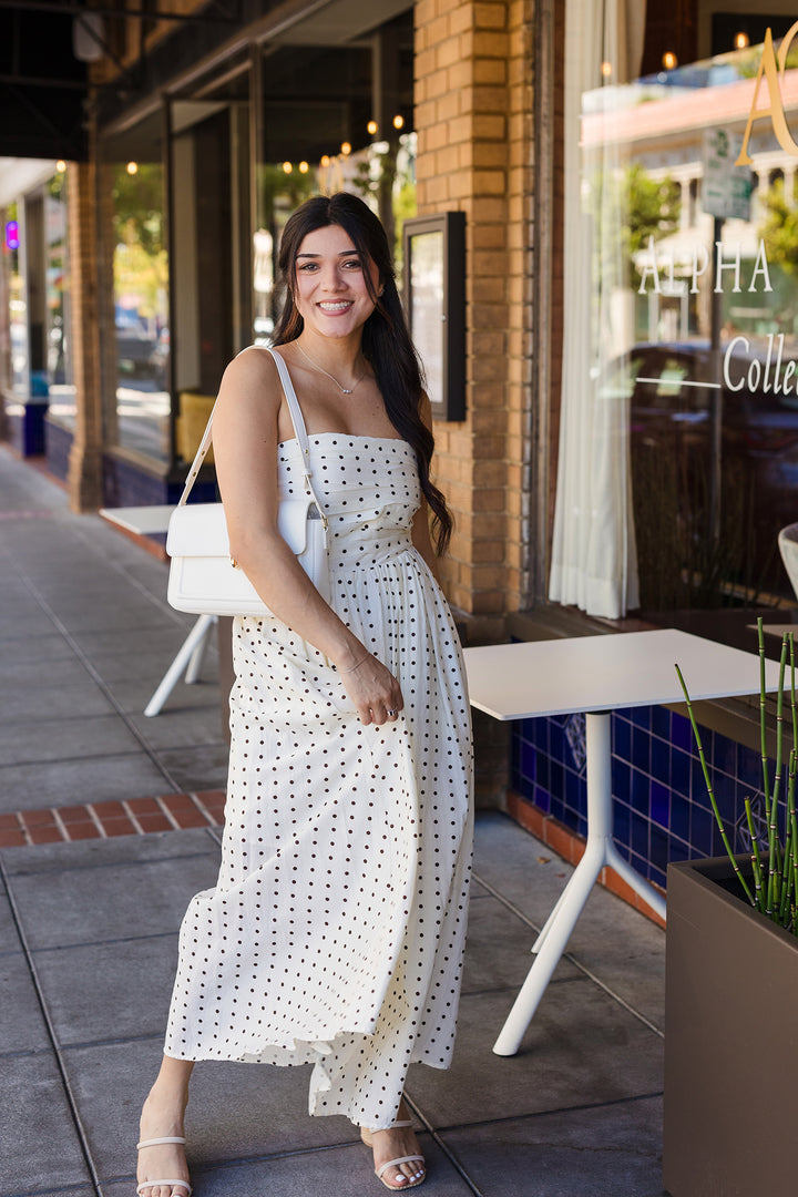 The In My Dreams Strapless Polka Dot Maxi Dress