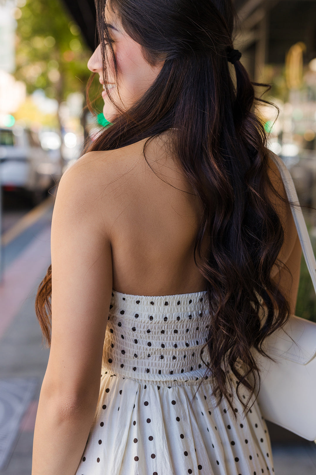 The In My Dreams Strapless Polka Dot Maxi Dress