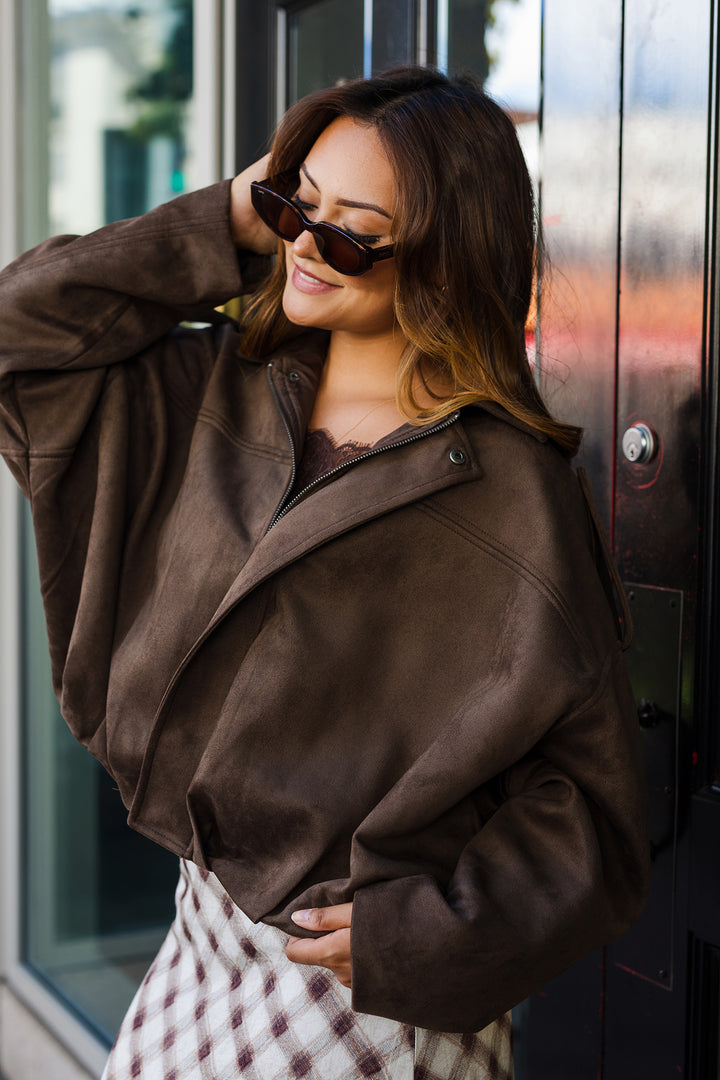 The Sadie Suede Epaulet Cropped Jacket